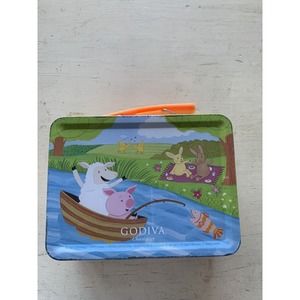 GODIVA Collector Metal Tin Trinket Lunchbox Spring Easter Bunnies Lamb Pig